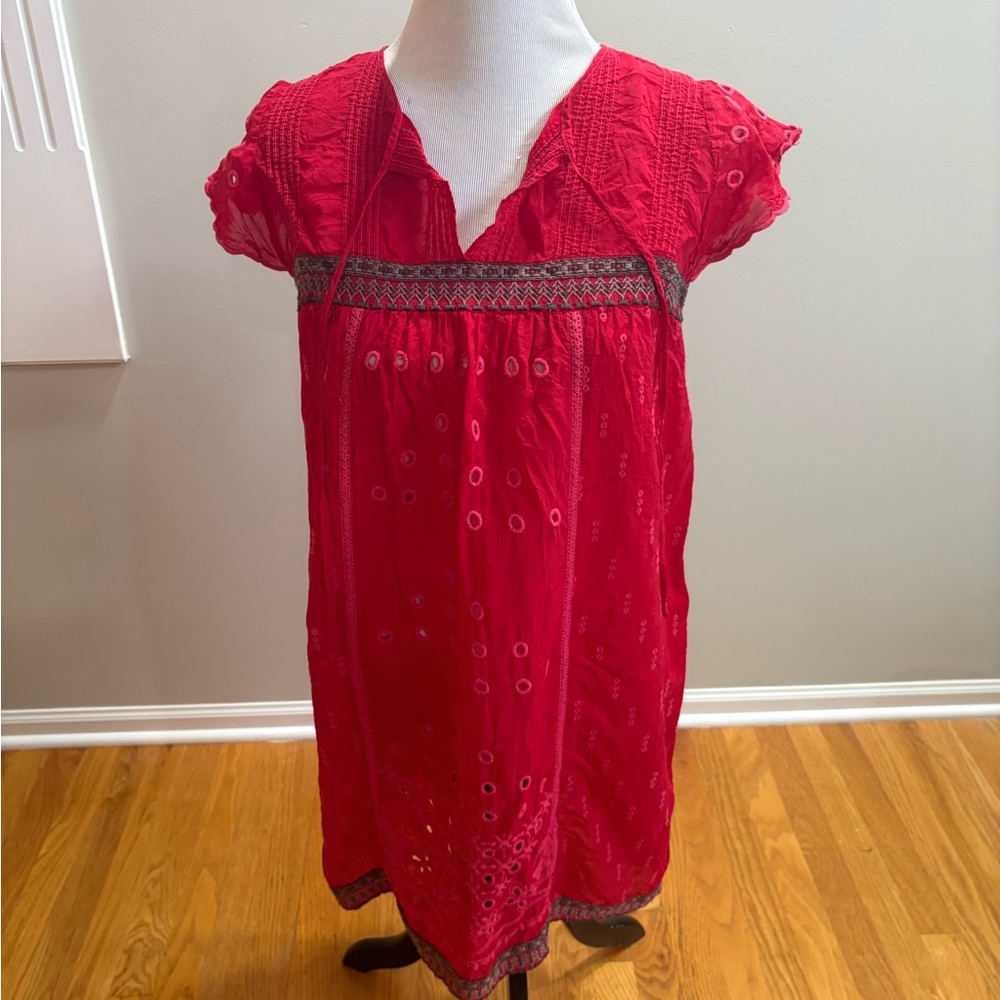 Johnny Was Red Eyelet Casual Dress